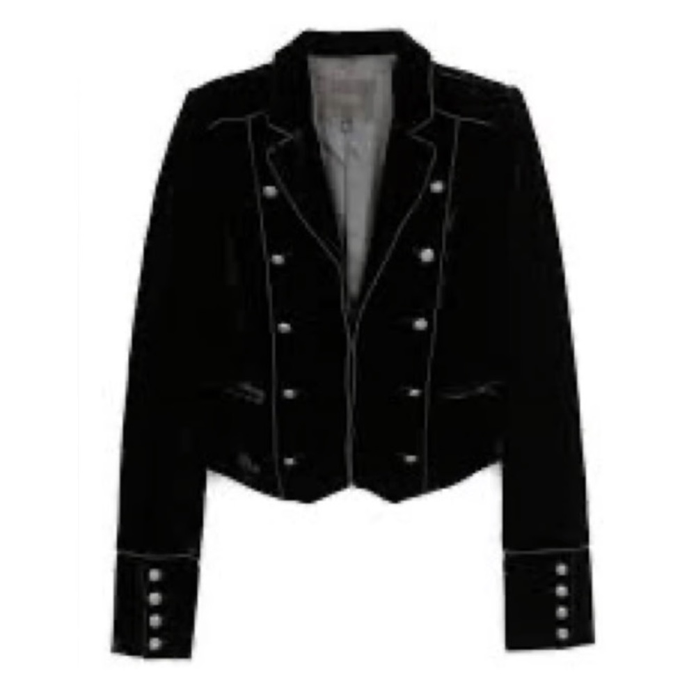 Paige Maribel Black Velvet Cropped Military Jacket NEW! - Picture 3 of 14